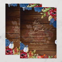NOSSO CASAMENTO Vinho Azul Floral Convite de Casam