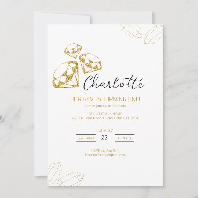 Nosso Convite de aniversário de Gem Tema de Diaman (Frente)