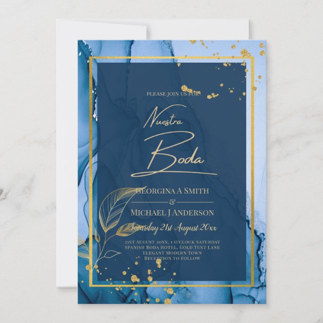 NOSSO CONVITE DE CASAMENTO Azul Marinho Dourado Ti (Frente)