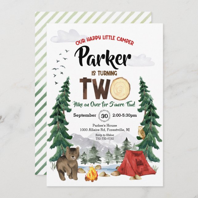 Nosso Feliz Camper é o Convite de Dois Aniversário (Frente/Verso)