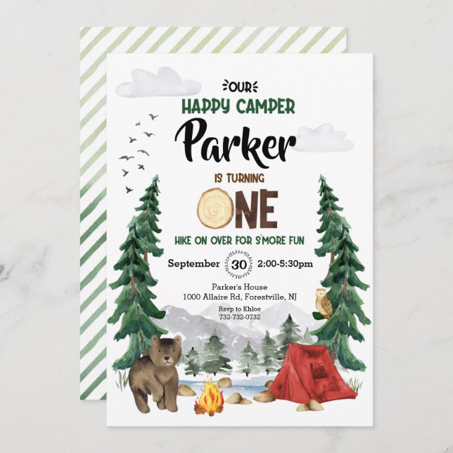Nosso Feliz Camper é um Convite de Aniversário (Frente/Verso)
