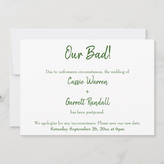 Nosso Mau Verde Branco Adiou Anúncio de Casamento (Frente)