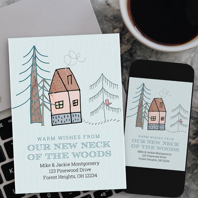 Nosso Novo Pescoço da Floresta Movendo o Anúncio (new neck of the woods moving announcement card available printed or as printable digital download)