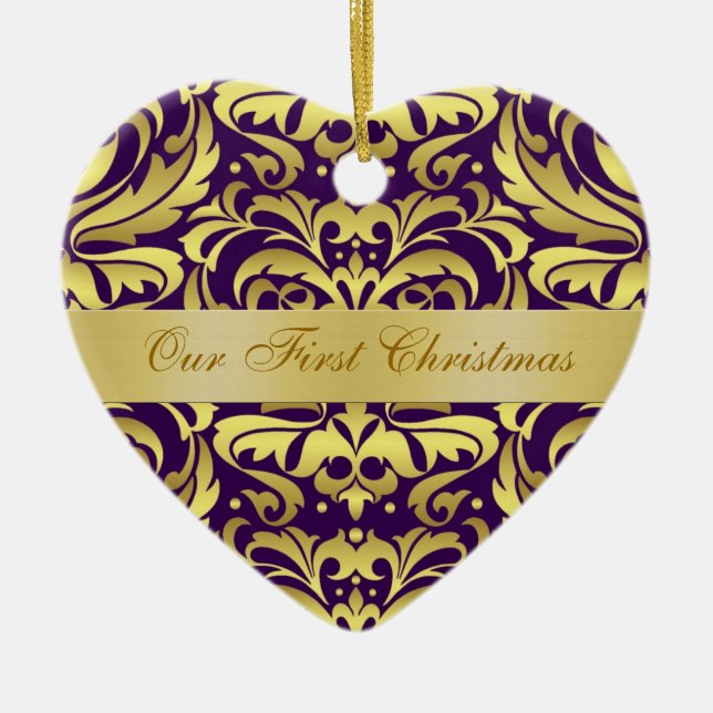 Nosso ornamento Dourado roxo do damasco do (Frente)