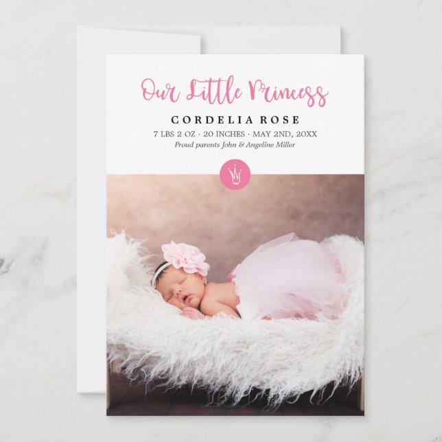 Nosso pequeno anúncio de bebê cor-de-rosa da Princ (Frente)