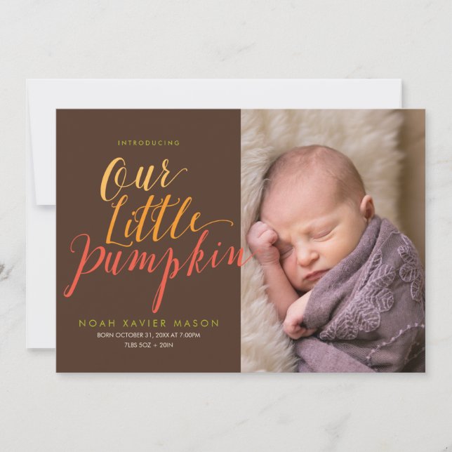 Nosso pequeno anúncio de nascimento de abóbora (Frente)