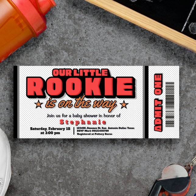 Nosso pequeno calouro está a caminho Convite para  (Our Little Rookie is on the Way Ticket Invitation - Basketball Hoops Baby Shower
)