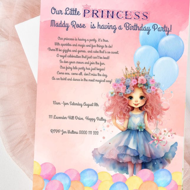Nosso pequeno Convite de aniversário da Princesa (Princess Birthday Invitation, Our Little Princess Is Having A Birthday Party Invitation)