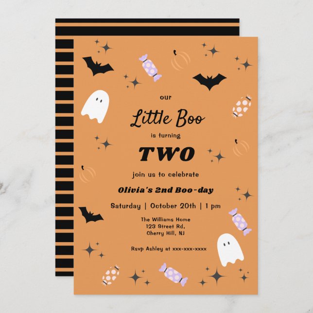 Nosso Pequeno Convite de Aniversário do Boo Hallow (Frente/Verso)