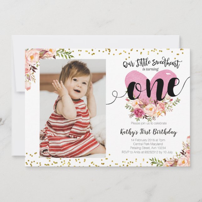 Nosso Pequeno Convite de aniversário Querida, (Frente)