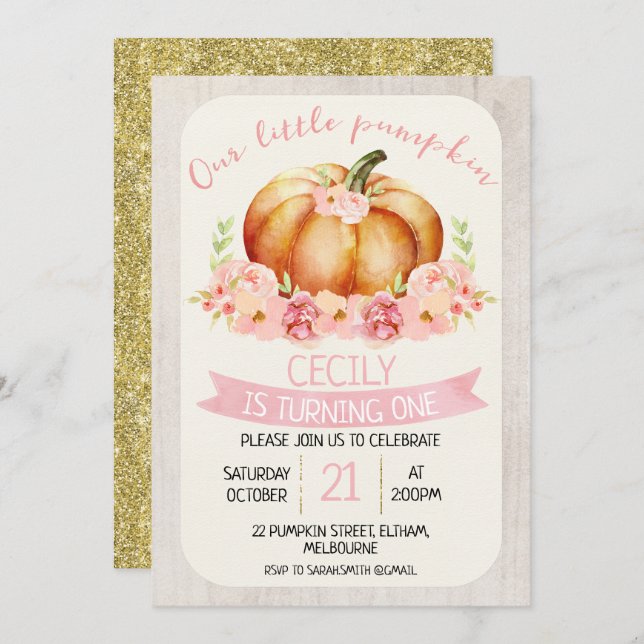 Nosso pequeno convite de festas de aniversário de  (Frente/Verso)