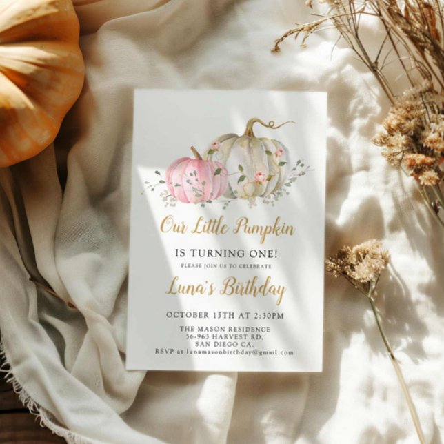 Nosso Pequeno Convite Para primeiro aniversario De (Girl Our little pumpkin birthday party invitation)