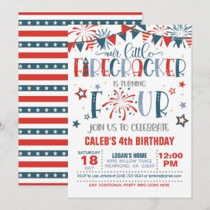 Nosso Pequeno Firecracker 4.º Convite de Aniversár