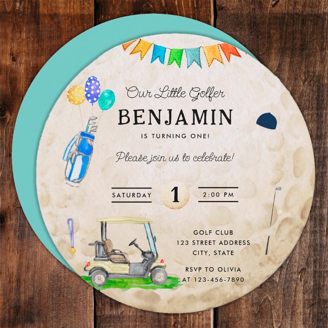 Nosso Pequeno Golfer Blue Kids Golf Ball primeiro  (Front and Back)