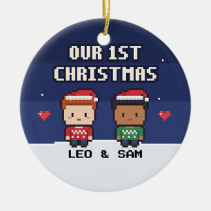 Nosso Primeiro Natal Casal Gay Pixel Enfeite
