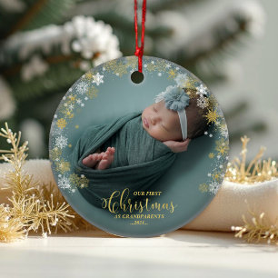 Nosso Primeiro Natal Como Vovô Ornamento Fotográfi