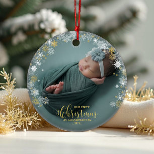 Nosso Primeiro Natal Como Vovô Ornamento Fotográfi