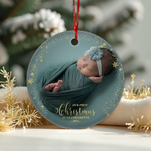 Nosso Primeiro Natal Como Vovô Ornamento Fotográfi