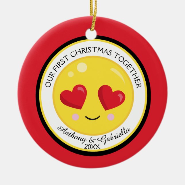 Nosso Primeiro Natal Juntos Adoram Ornamento Emoji (Frente)