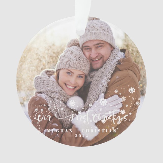 Nosso primeiro Natal Ornamento de Natal de foto de (Frente)
