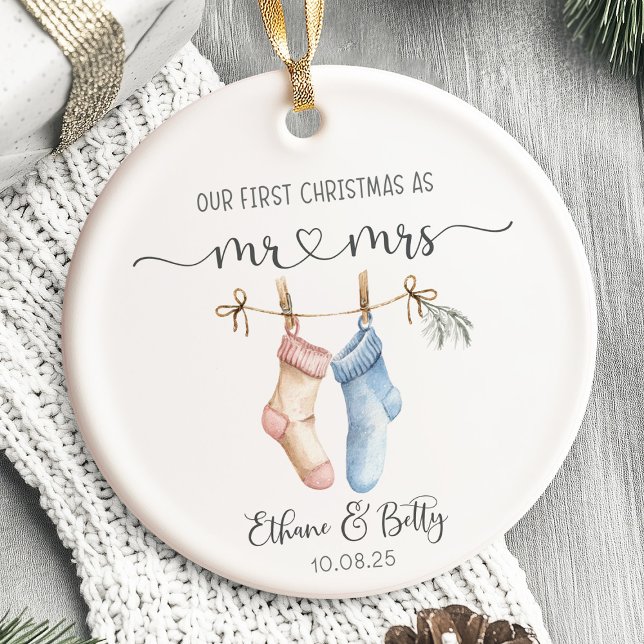 Nosso Primeiro Ornamento Casado de Natal (first christmas married ornament, newlywed christmas ornament, personalized couple ornament, just ma)