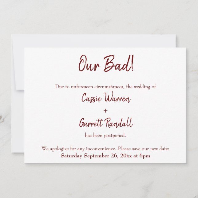 Nosso Ruim Borgonha Adiou Anúncio de Casamento (Frente)