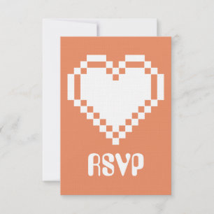 Nossos Corações de 8 Bits em Cartão de RSVP Coral