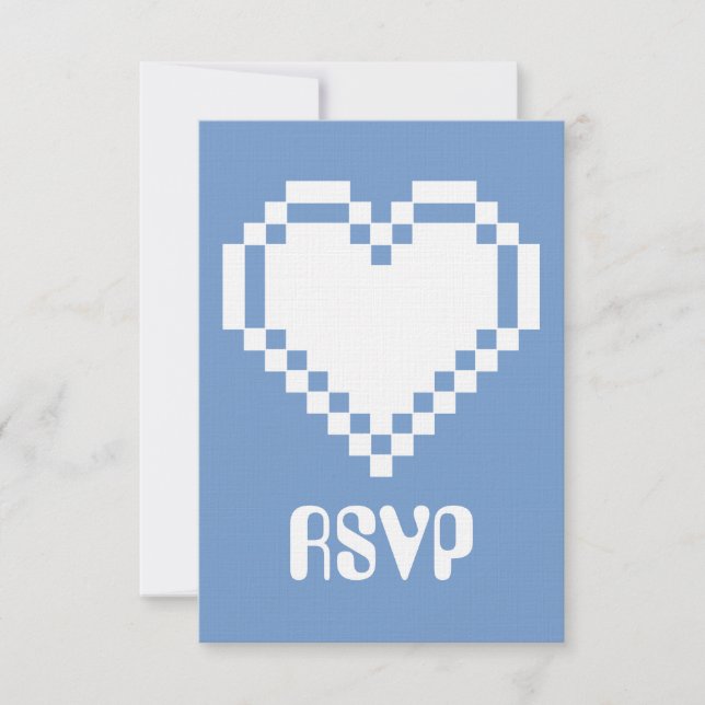 Nossos corações de 8 bits na placa RSVP Periwinkle (Frente)