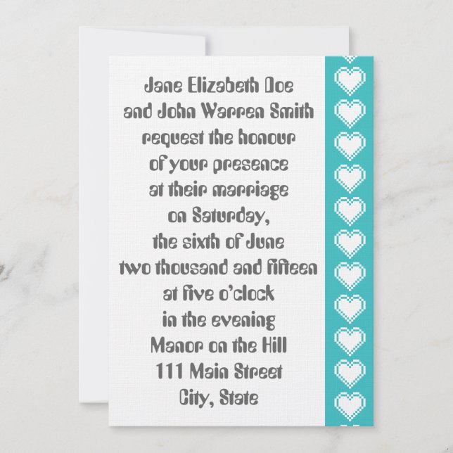 Nossos Corações de 8 Bits no Convite para Casament (Frente)