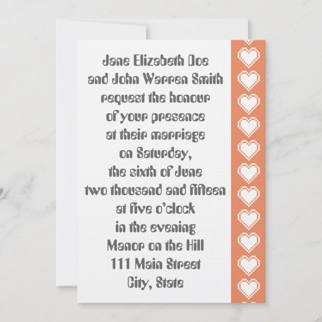 Nossos Corações de 8 Bits no Convite para Casament (Frente)
