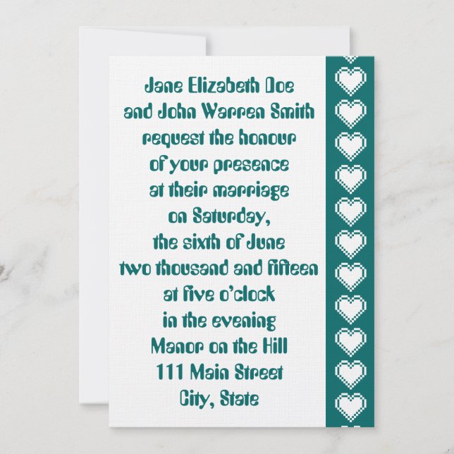 Nossos Corações de 8 Bits no Convite para Casament (Frente)