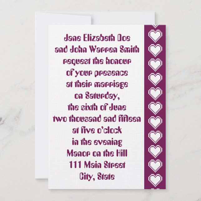 Nossos Corações de 8 Bits no Convite para Casament (Frente)