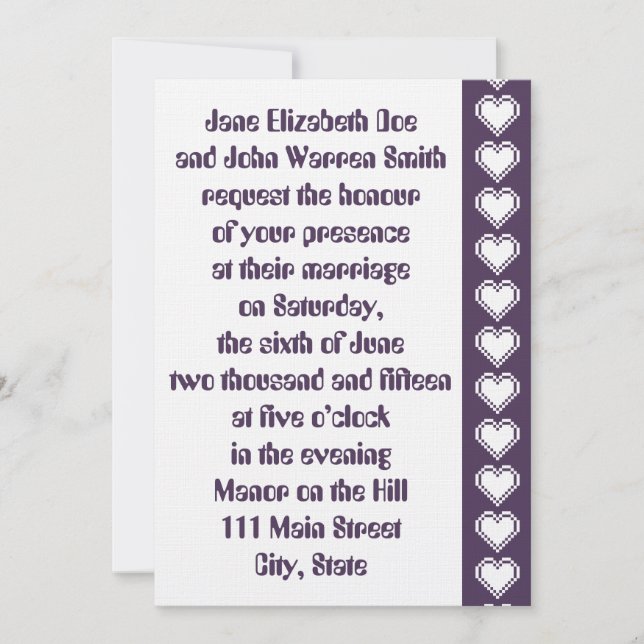 Nossos Corações de 8 Bits no Convite para Casament (Frente)