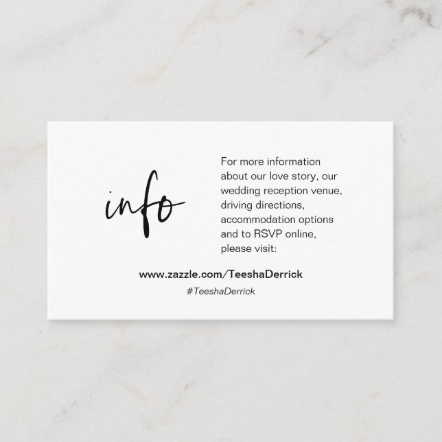 Nossos detalhes de casamento, site, RSVP, Cartão d (Frente)