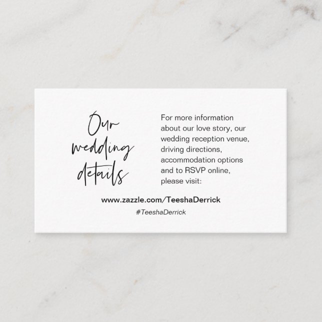 Nossos detalhes de casamento, site, RSVP, Cartão d (Frente)