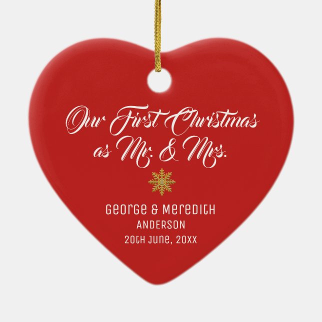 Nossos Sr. & Sra. casados primeiro Natal Ornamento (Verso)