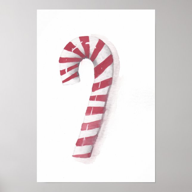 Nostalgic Peppermint Candy Cane Watercolor Poster (Frente)