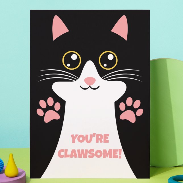 Nota de Agradecimento de Aniversário Infantil com  ("You're claw some" cute kitty cat kid's birthday thank you card girls bday party )