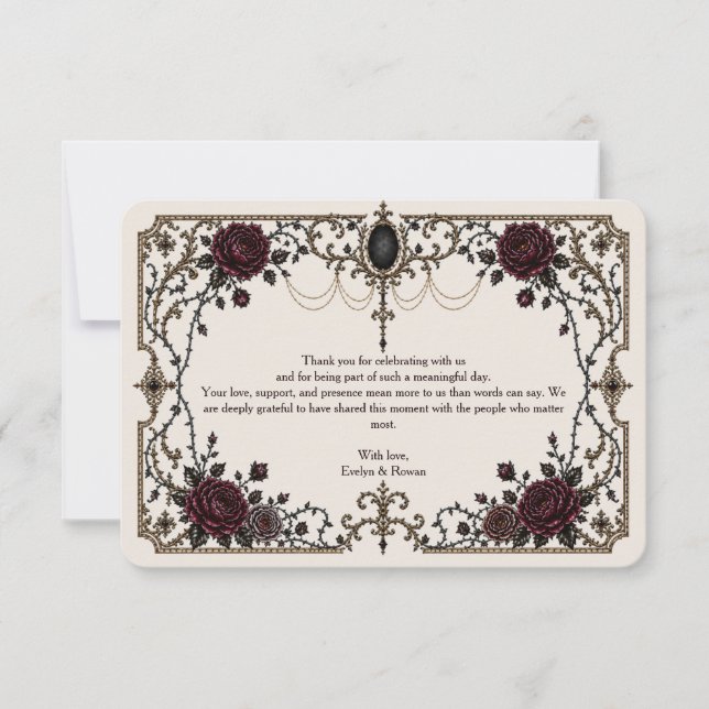 Nota de Agradecimento de Casamento Floral Gótico V (Frente)