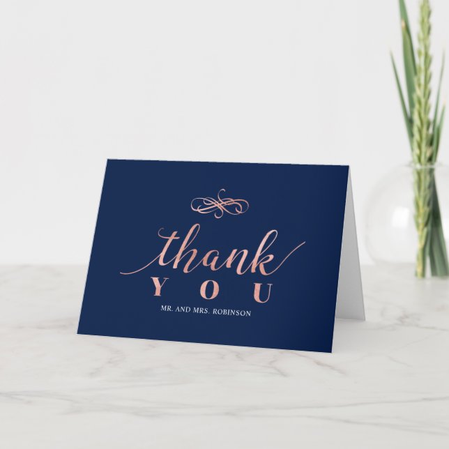Nota de Agradecimento de Casamento Navy & Dourado  (Frente)
