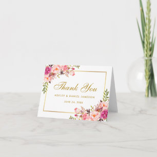 Nota de Agradecimento de Casamento Rosa Floral Dou