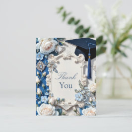 Nota de Agradecimento de Formatura Floral Azul e B