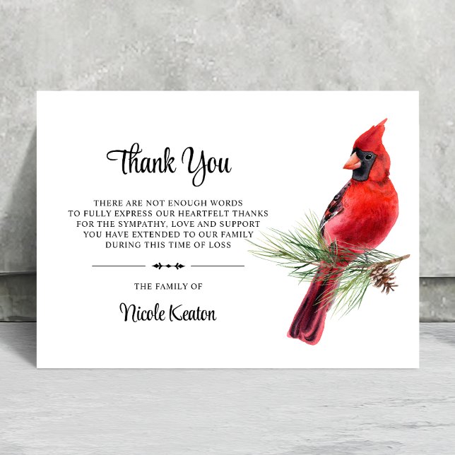 Nota de agradecimento de funeral personalizada Car (Personalized Funeral THANK YOU Cardinal Bird Note Card)