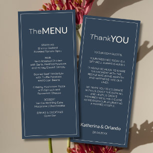 Nota de agradecimento de menu de casamento azul ma