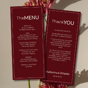 Nota de agradecimento de menu de casamento Burgund