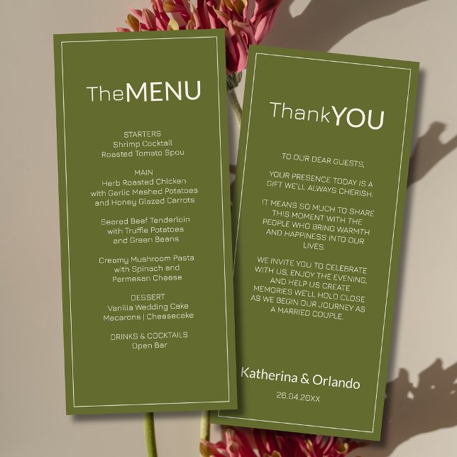 Nota de Agradecimento de Menu de Casamento em Verd (Criador carregado)