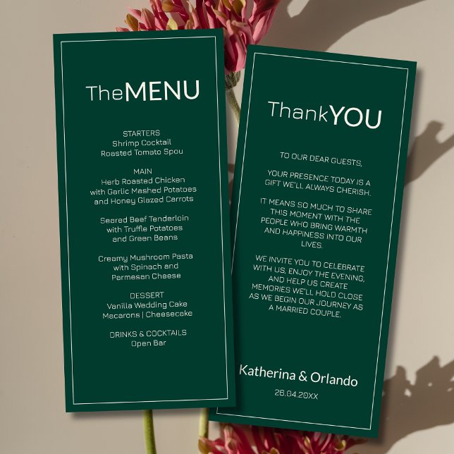 Nota de Agradecimento de Menu de Casamento Emerald (Criador carregado)
