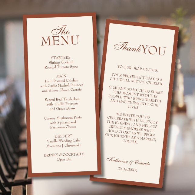 Nota de agradecimento de menu de casamento minimal (Criador carregado)