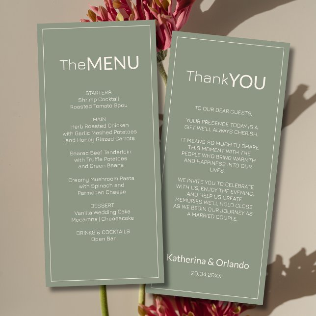 Nota de Agradecimento de Menu de Casamento Sage Gr (Criador carregado)