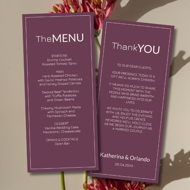 Nota de agradecimento do menu de casamento Fig Old (Criador carregado)